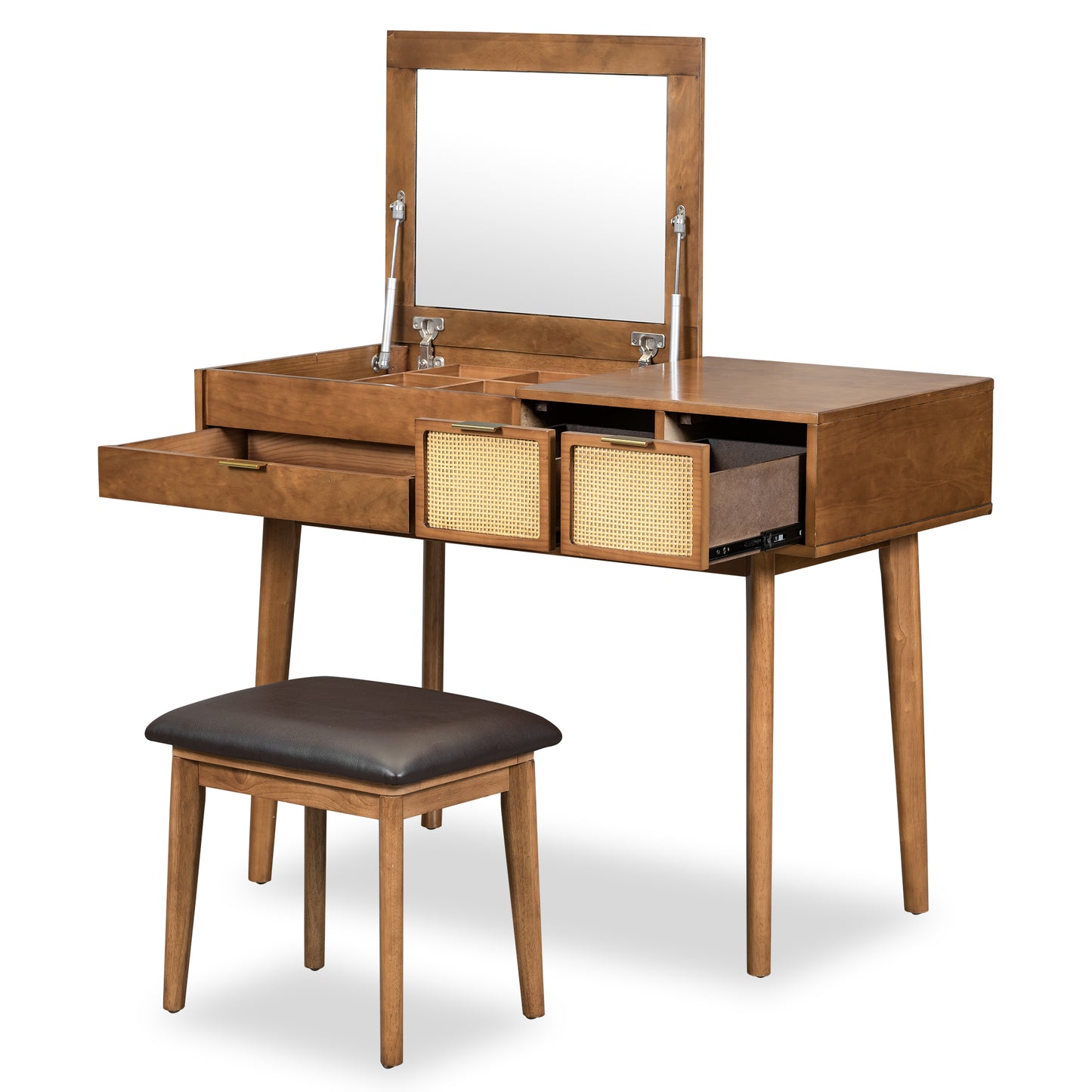 Volay Makeup Vanity Desk Set with Flip-top Mirror - Brown