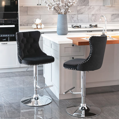 Rise 180 Velvet Barstools Adjusatble Seat Height - Black Set of 2