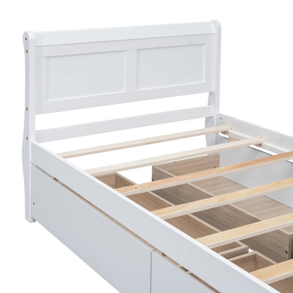 Meg Twin Size Wood Platform Bed with 4 Drawers - White