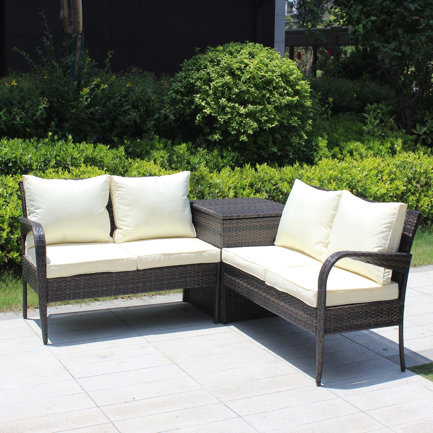 Berna 3 Pc Outdoor Patio Wicker Ratten Sofa Set - Brown