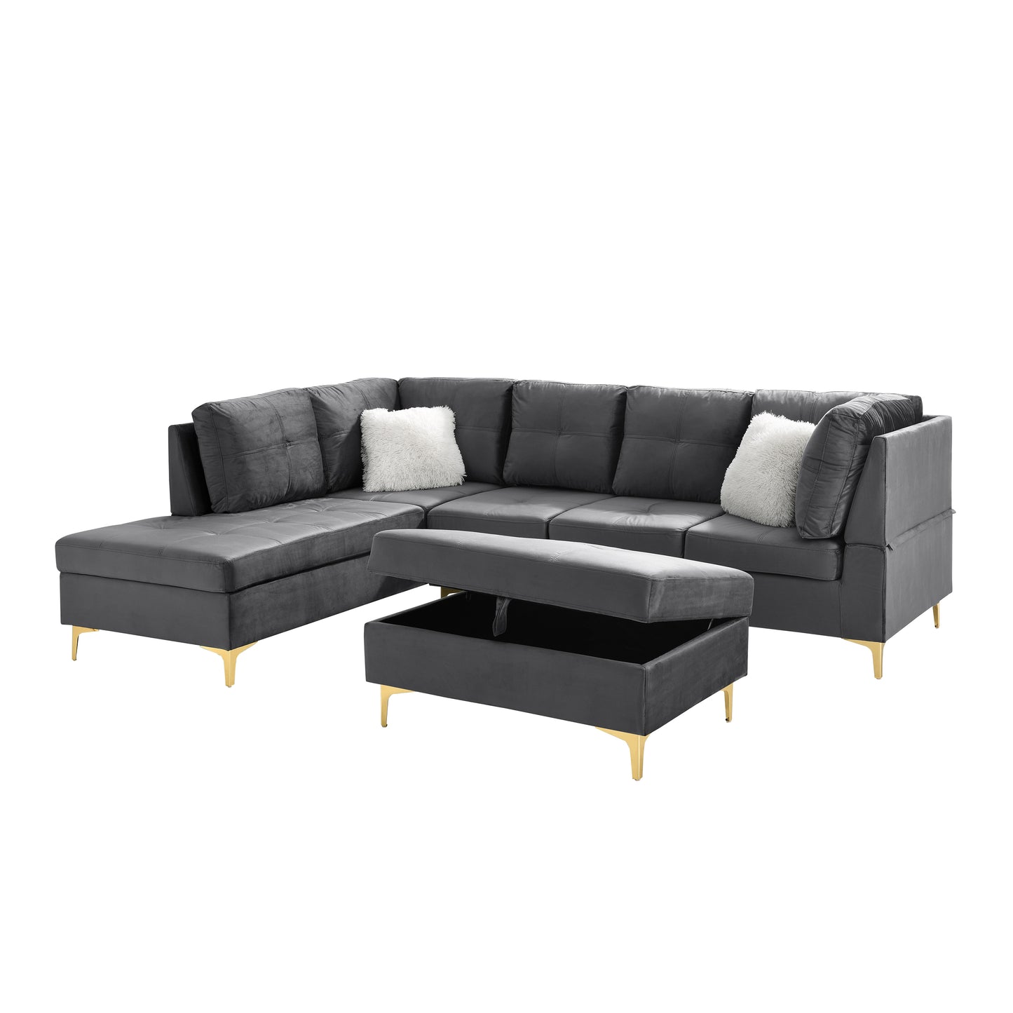 Lenavo Velvet Sectional Sofa - Gray