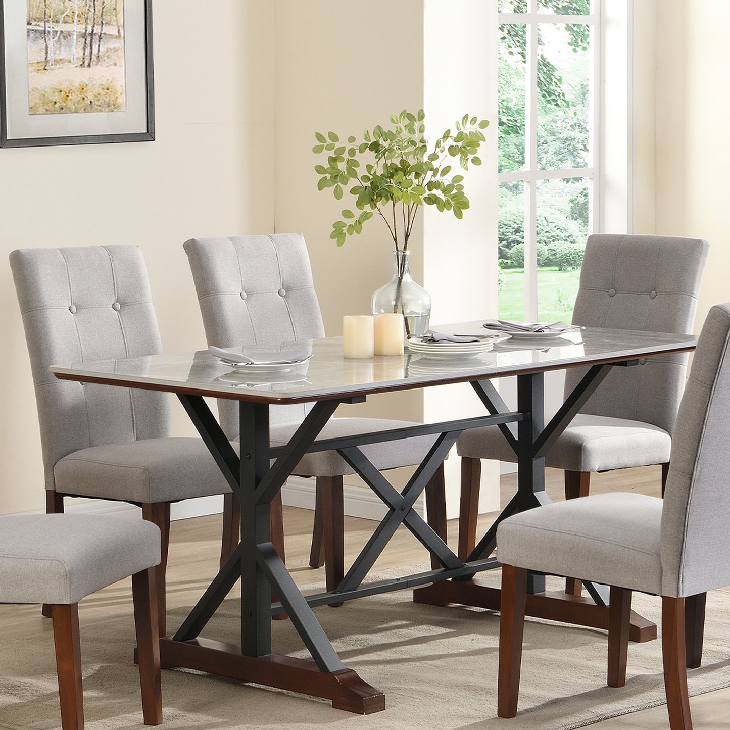 Zelma 7pc Dining Set Dining Table 6x Side Chairs - Gray