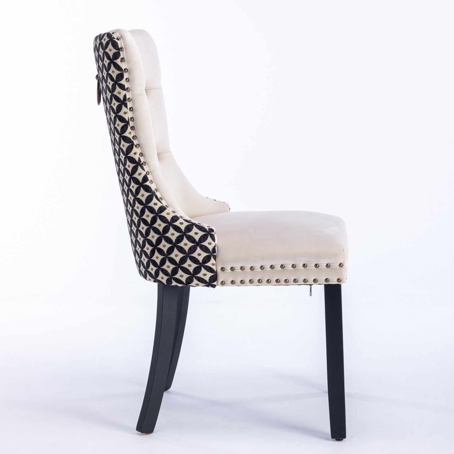 Nikki Velvet Dining Chair w Patterned (Set of 2) - Beige