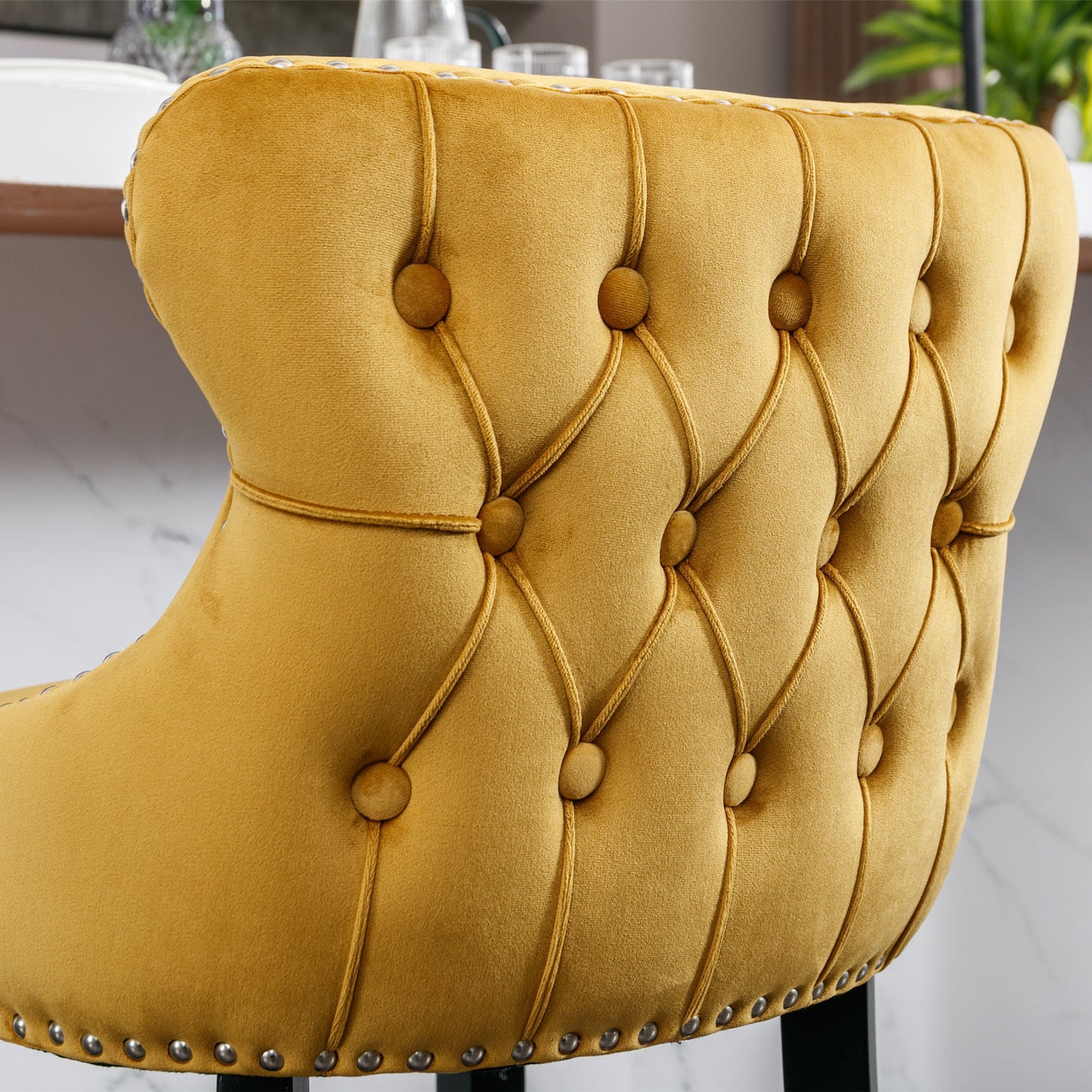 Family  Velvet Upholstered Wing-Back Bar Stools - Gold Set of 4