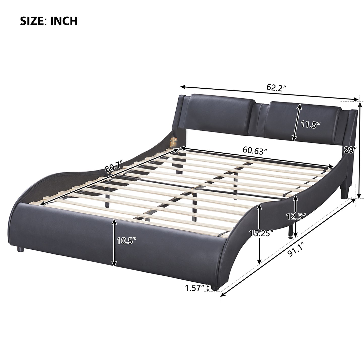 FX Queen Size Platform Bed Frame with LED - Black