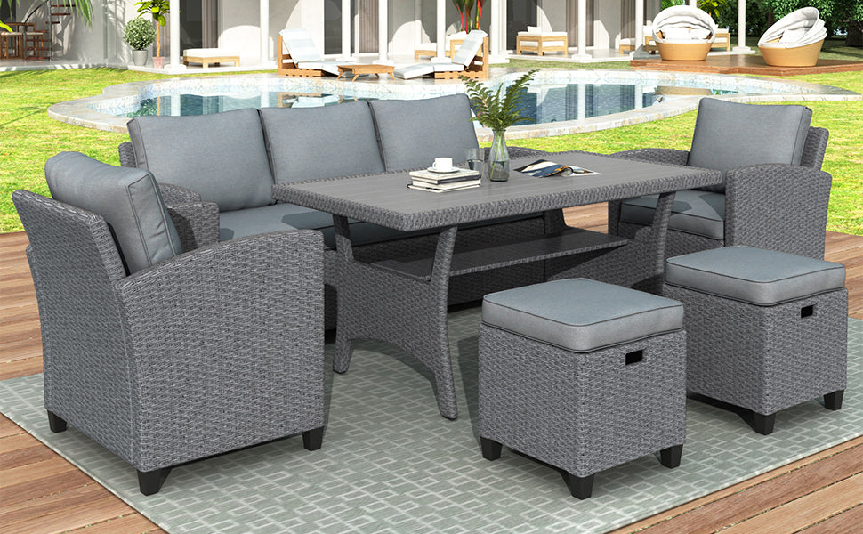 Matson 6 Pc Patio Rattan Wicker Set - Gray