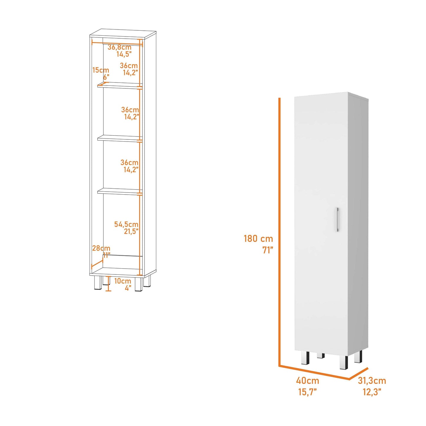 Stephan 1-Door 4-Shelf Tall Storage Cabinet - White