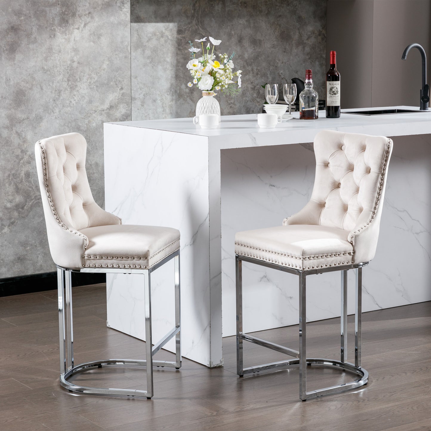 Comfy Counter Height Bar Stools - Beige Set of 2