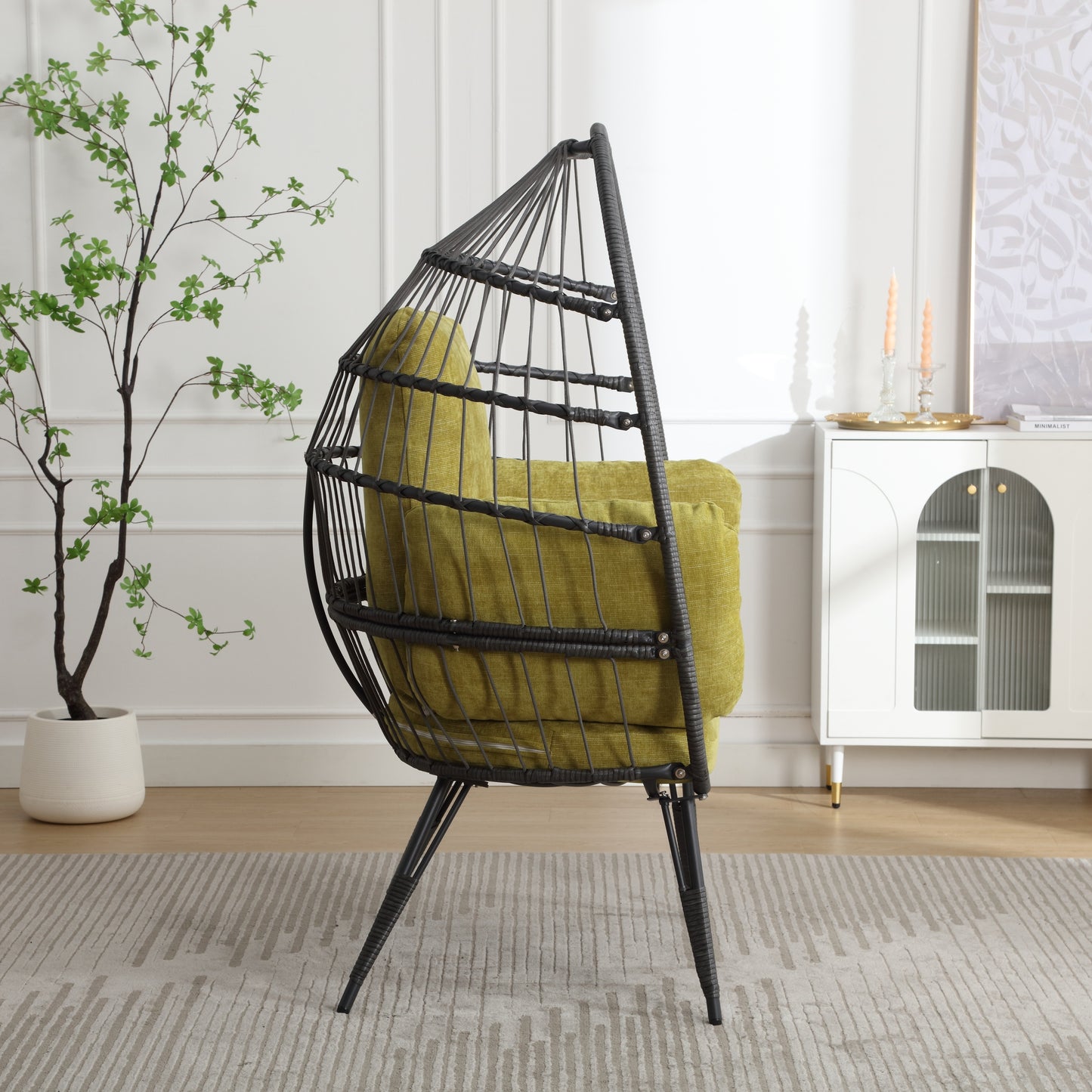 Mora Egg Wicker Outdoor Indoor Basket Chair - Olive Green