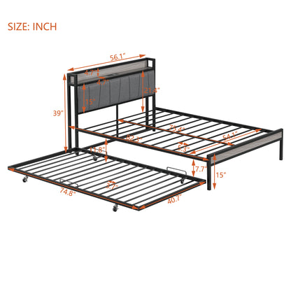 Quest Full Size Metal Platform Bed Frame with Trundle - Black