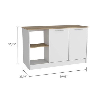 Ezra 2-Shelf Kitchen Island - Oak & White