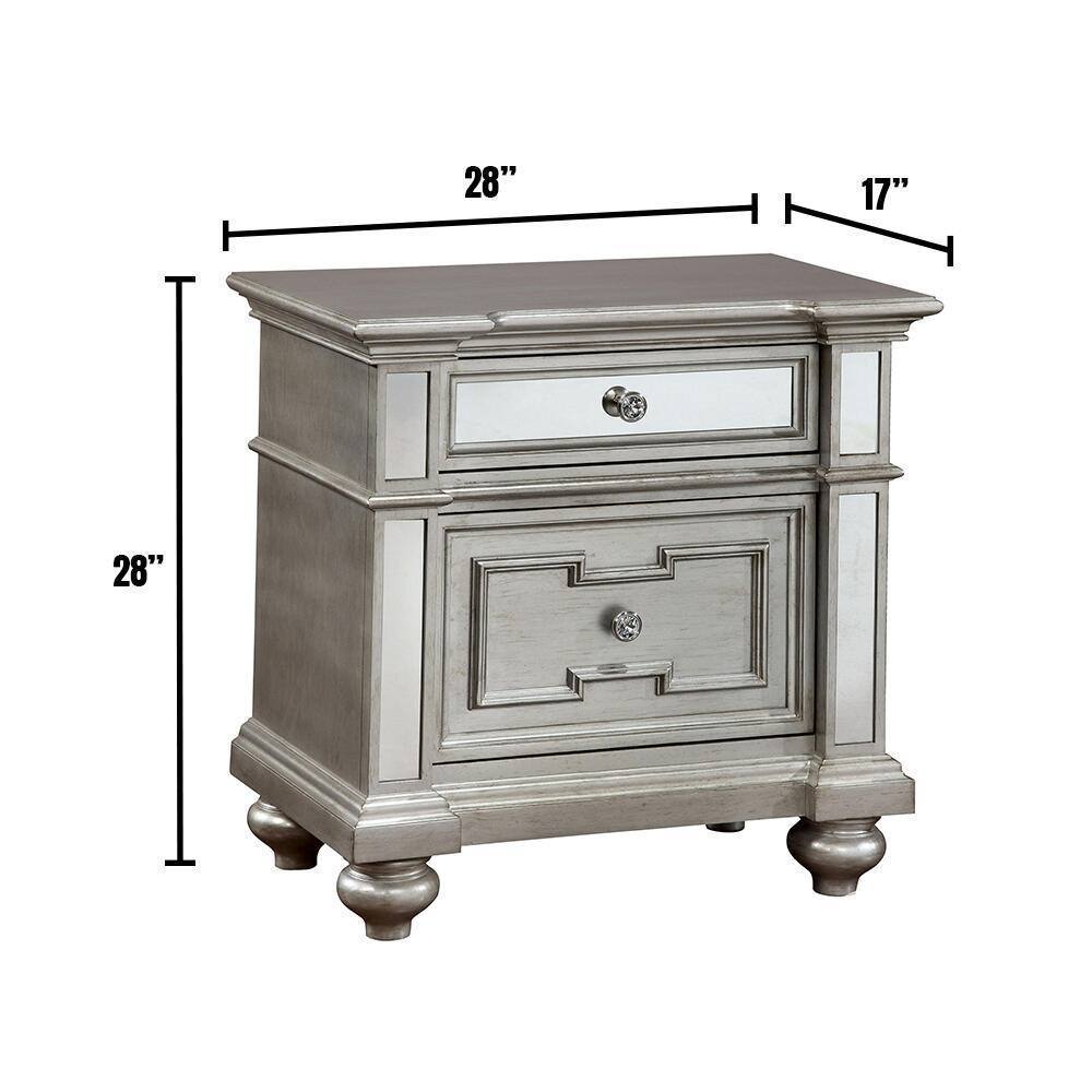 Moor Solid Wood Nightstand - Silver