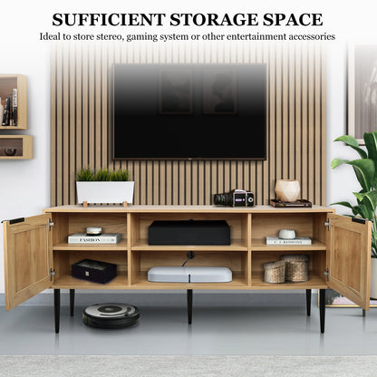 Tula Wooden TV Stand with Rattan Decorated Doors - Natural