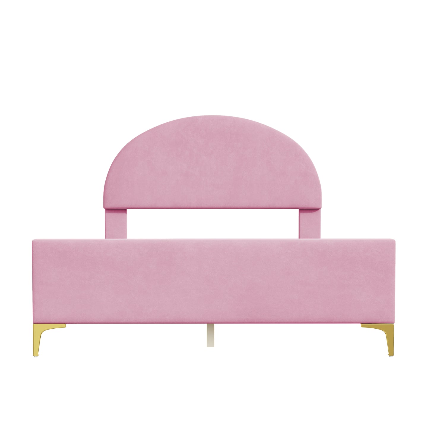 Lynn Full Size Velvet Platform Bed w Mental Legs - Pink