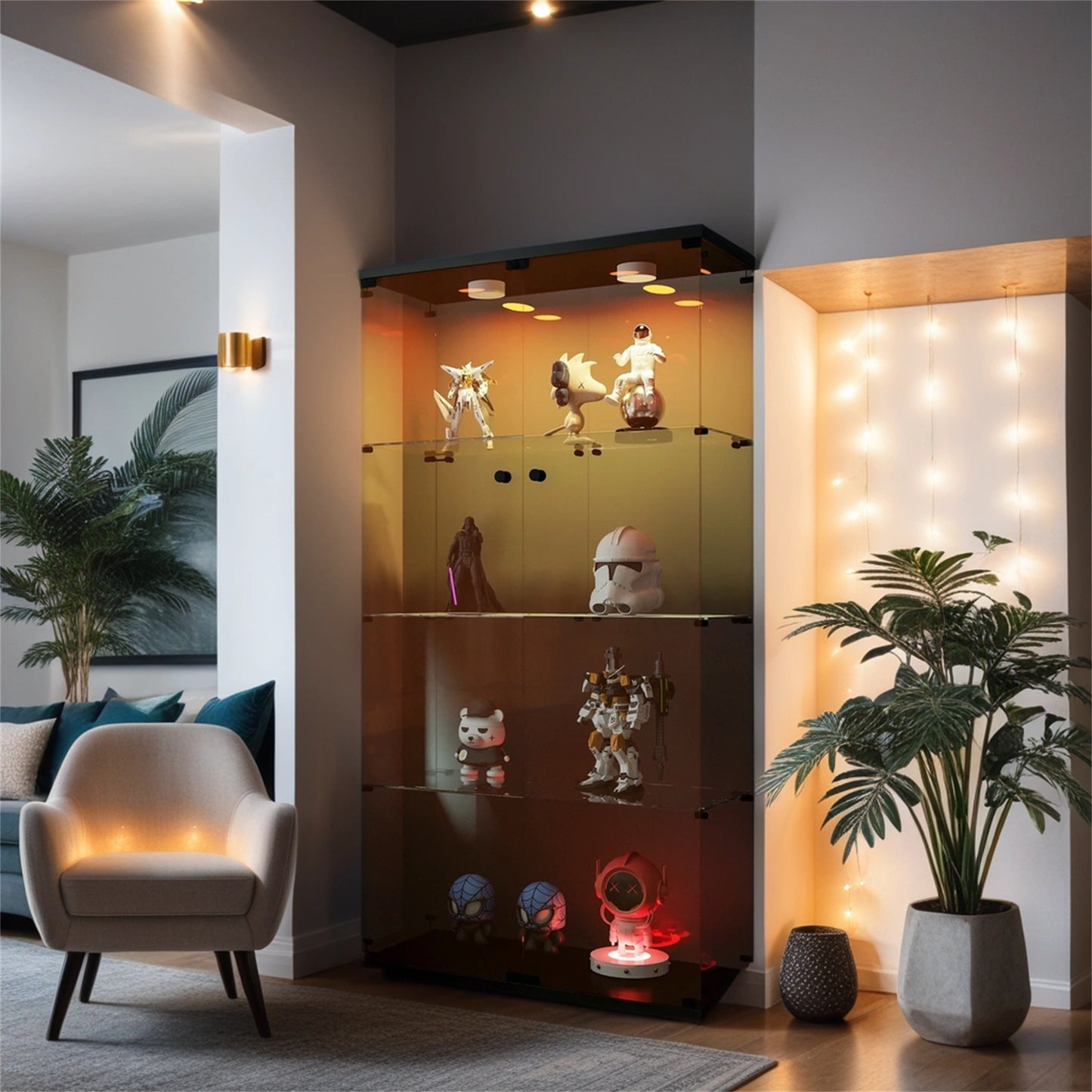 Phoenix Lighted Two Door Glass Display Cabinet - Black