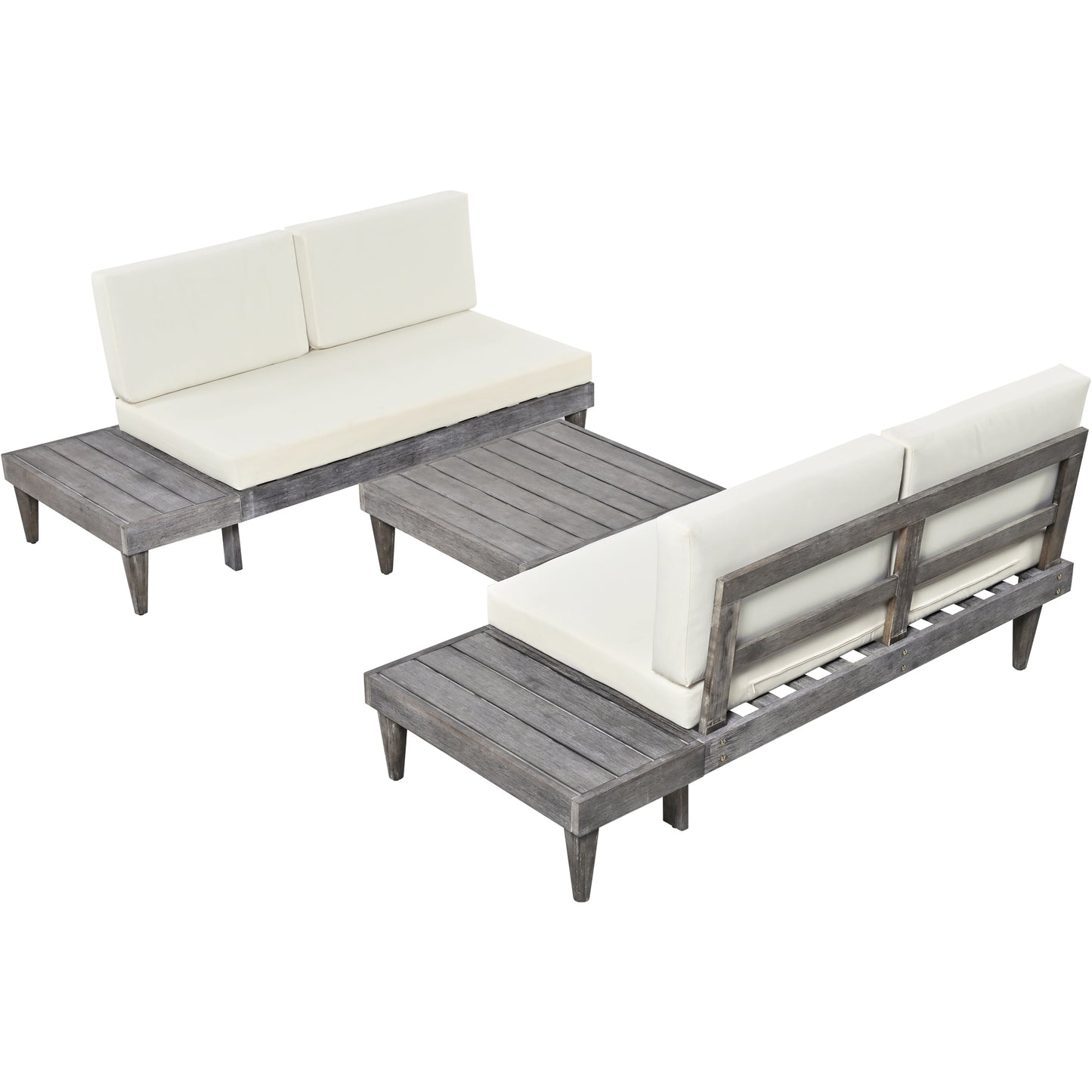 Torri 3 Pc Patio Solid Wood Sectional Sofa Set - Beige