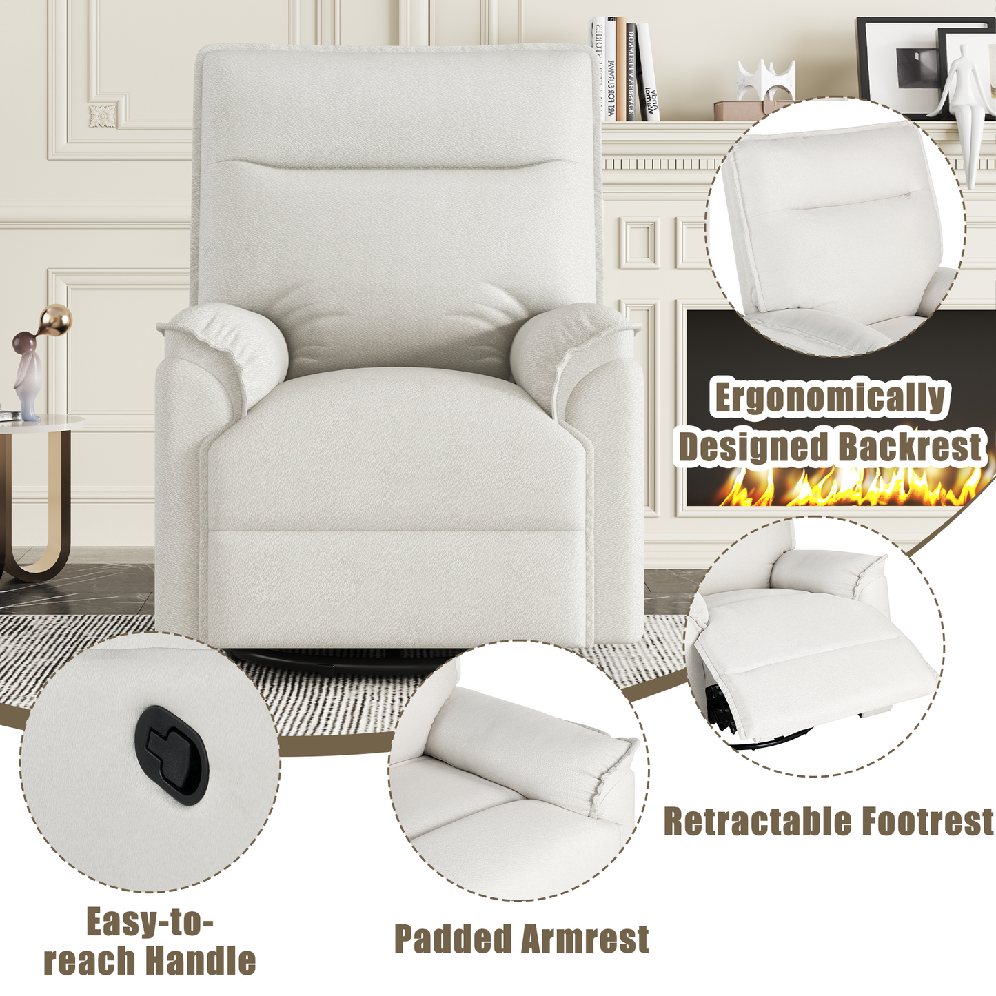 Hano 360° Swivel Recliner Chair - Beige