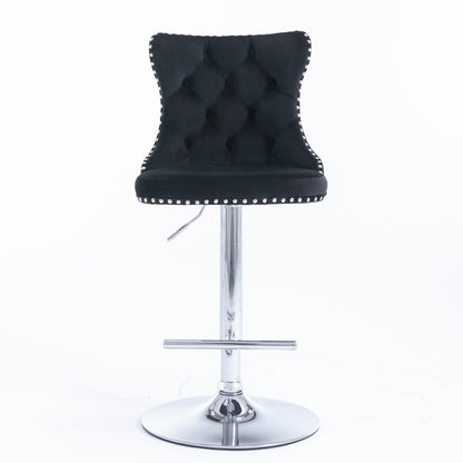 Rise 180 Velvet Barstools Adjusatble Seat Height - Black Set of 2