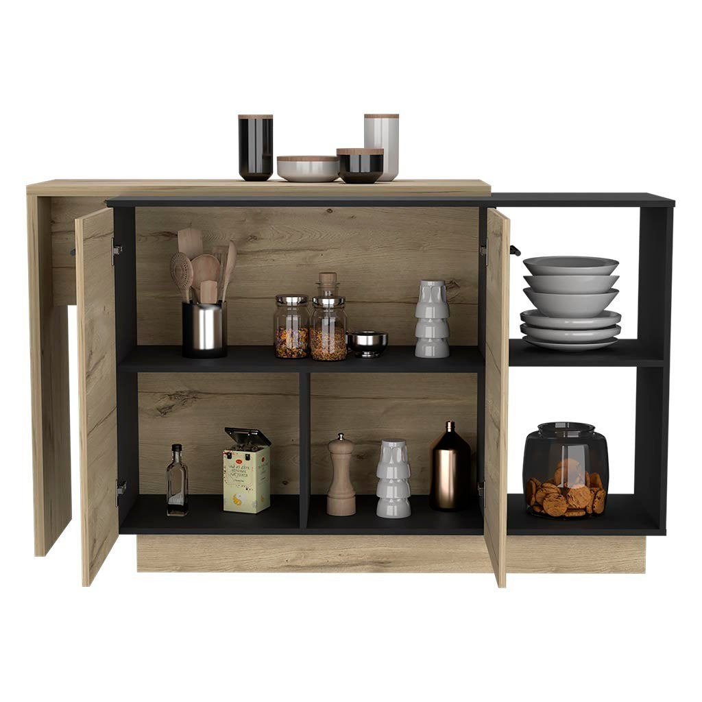 Sicilia Kitchen Island  Three Shelves  -Black + Oak