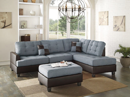 Lucia 3pc Faux Leather Sectional Sofa Set -  Gray