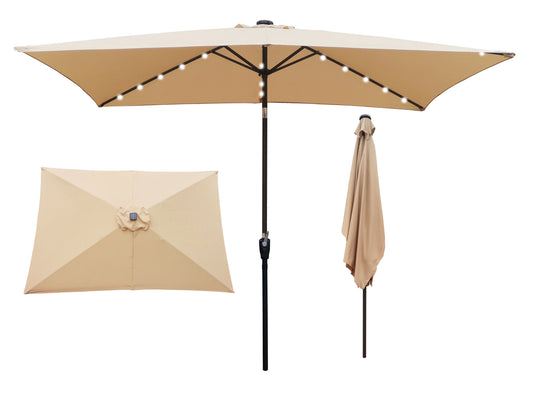 Joya 10 x 6.5 ft Patio Solar LED Umbrellas  with Crank - Tan