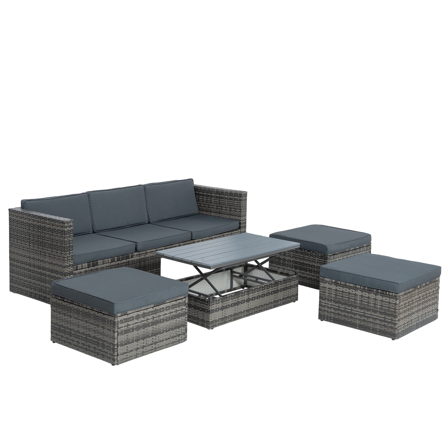 Raney 5 Pc PE Rattan Wicker Outdoor Patio Furniture Set - Gray