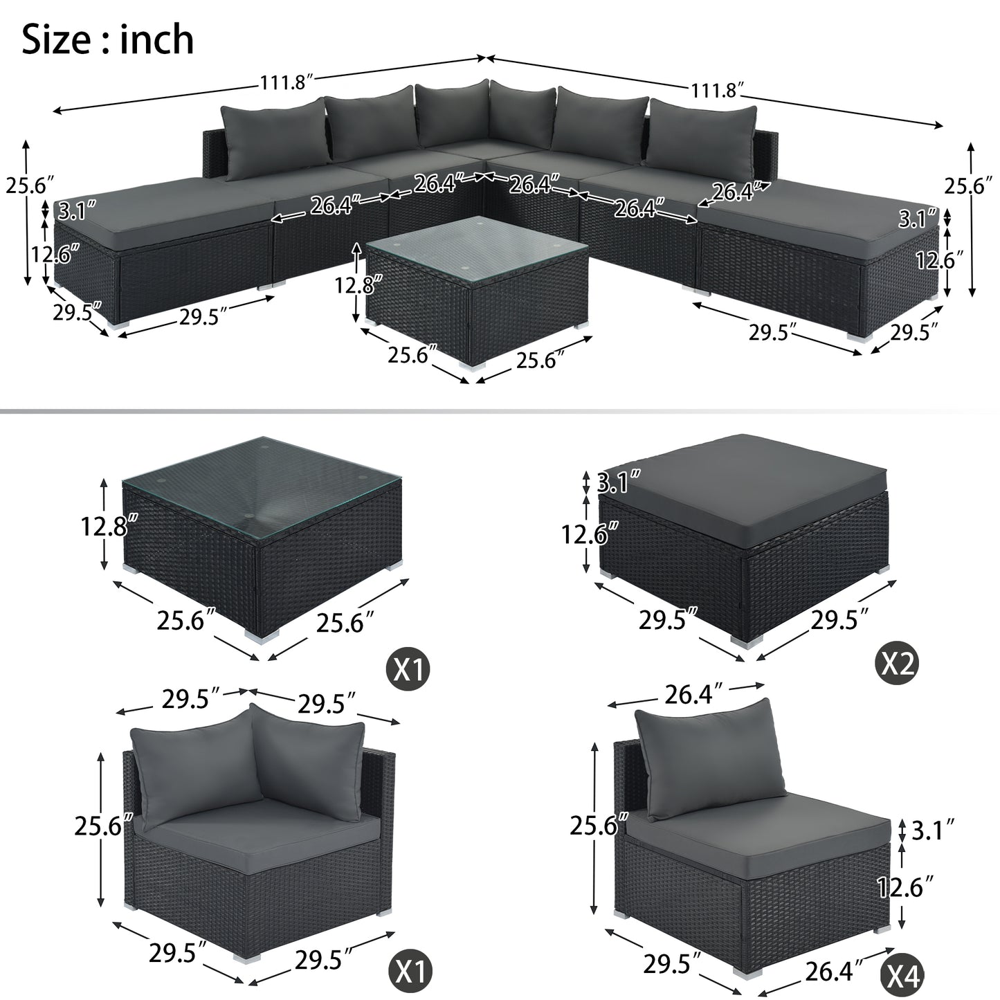 Macon 8 Pc Outdoor Patio Furniture Set - Gray