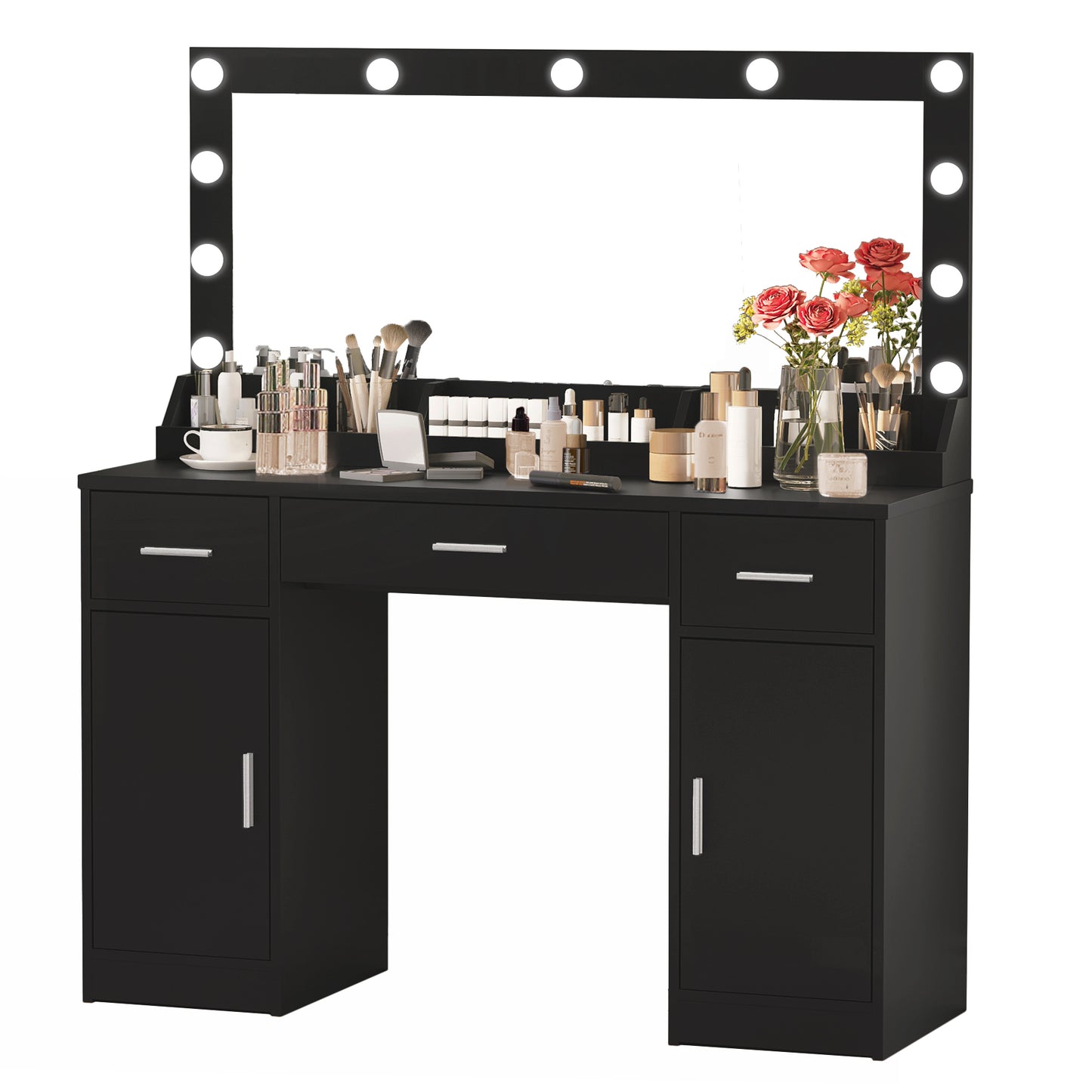 Astrid Makeup Vanity Table With Large Mirror and 3 Colour Lighting  - Black