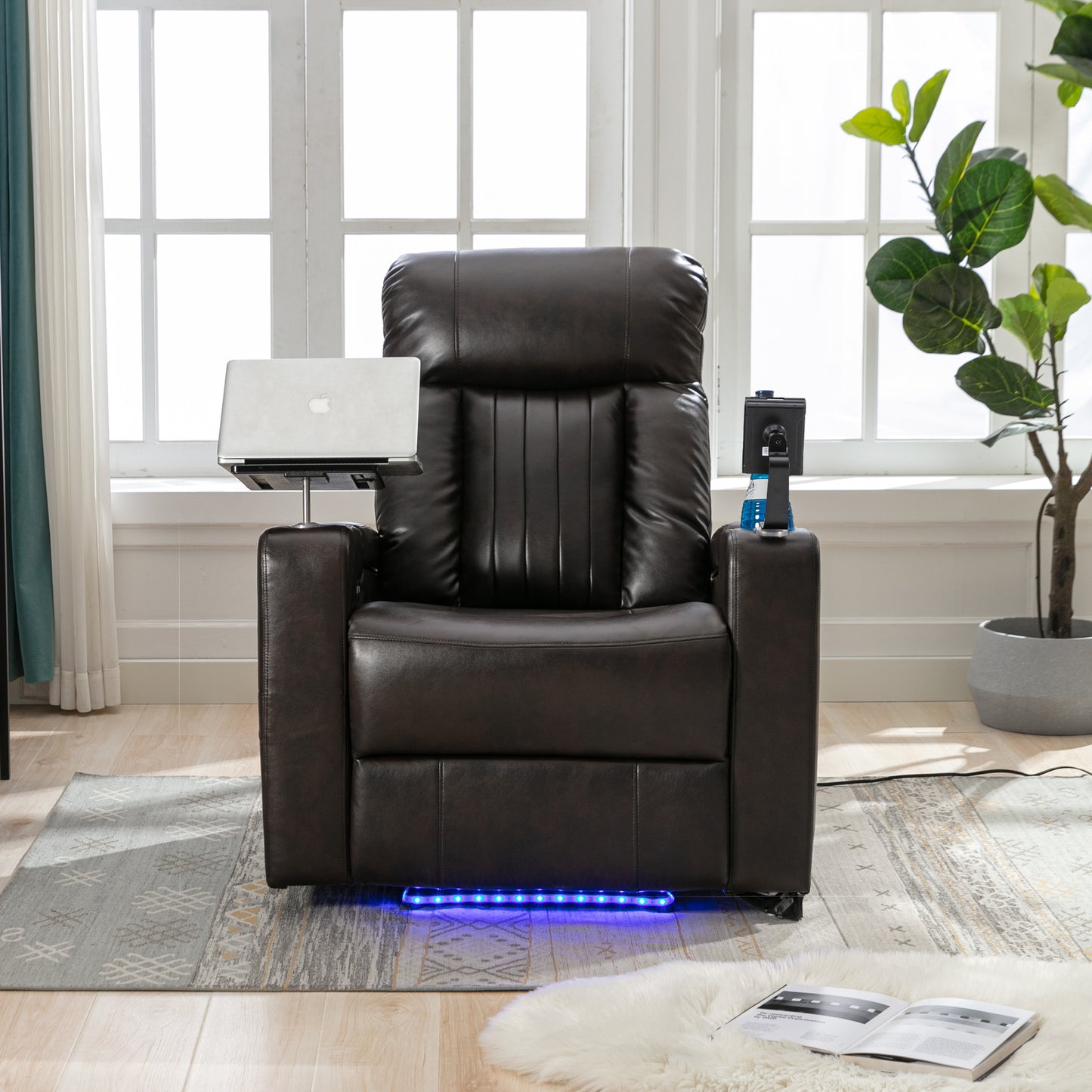 Anika Premium Power Recliner with Swivel Tray Table - Brown