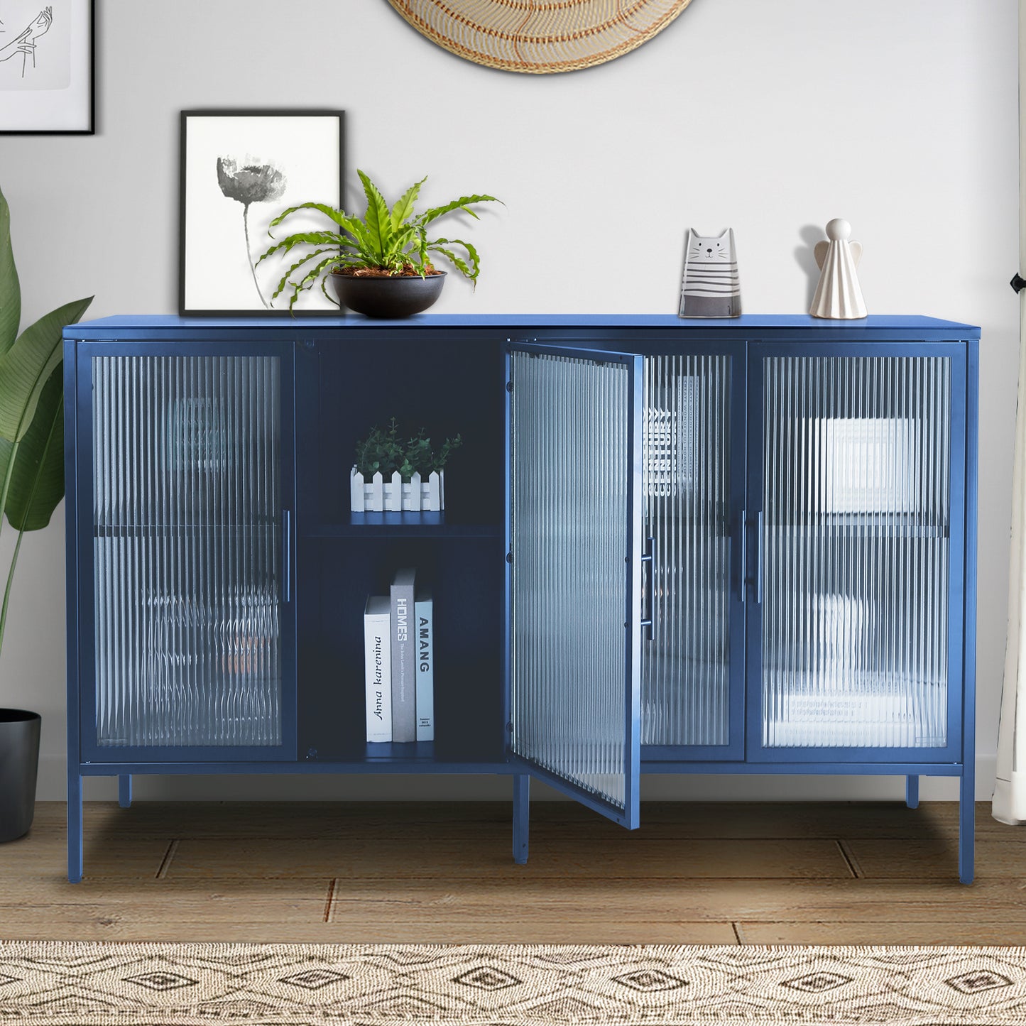 Nera Tempered Glass Credenza - Blue