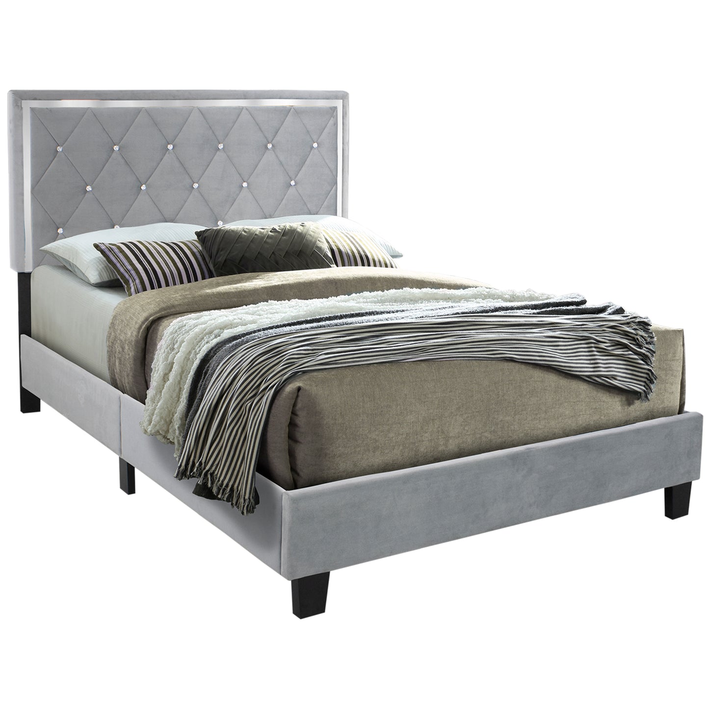 Go Green Woods Monica Velvet Upholstered Queen Platform Bed