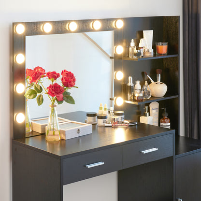 Melanie Vanity Desk with Mirror and Lights - Black