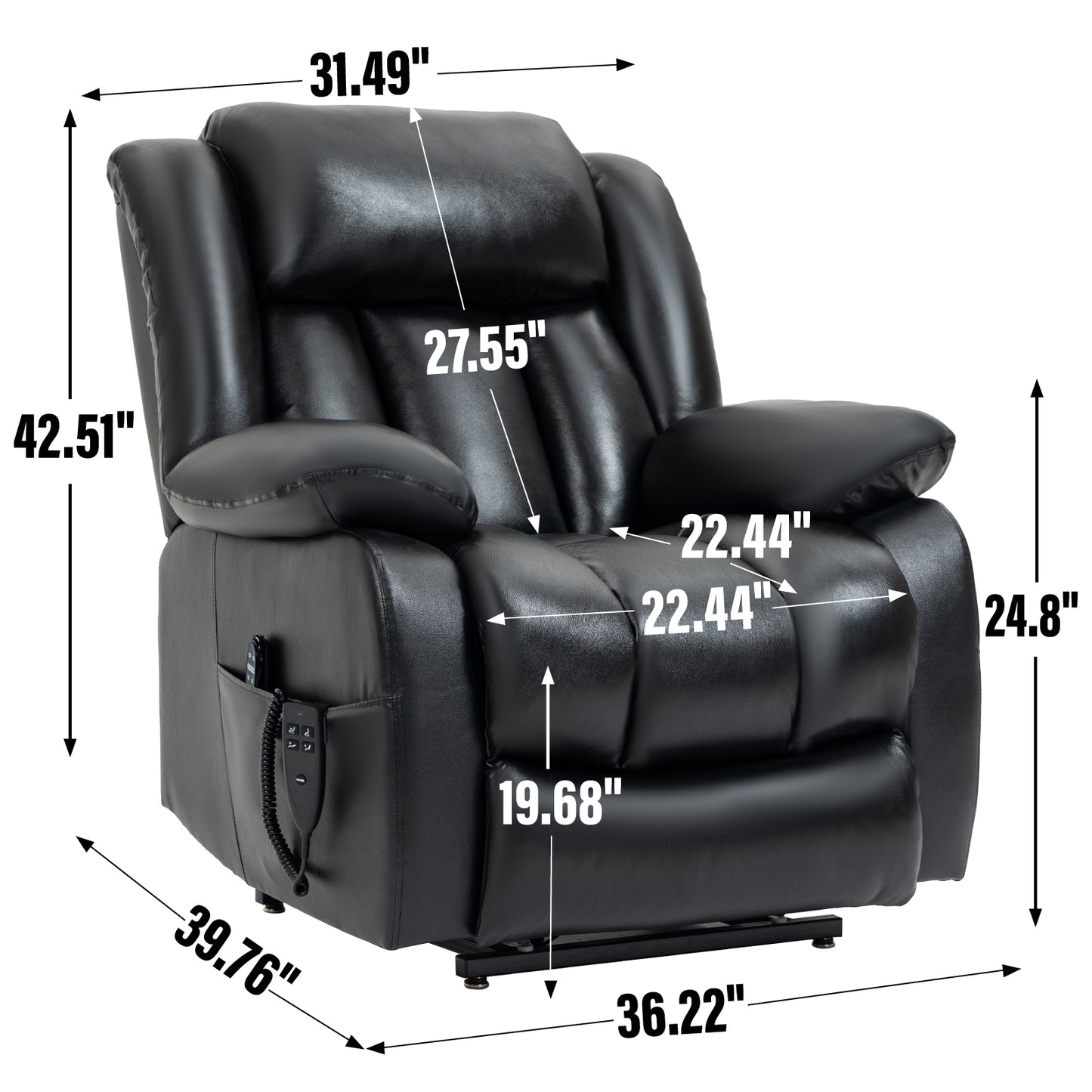 Brooklyn Dual Motor Power Lift Recliner Chair with Massage and Heating - Black