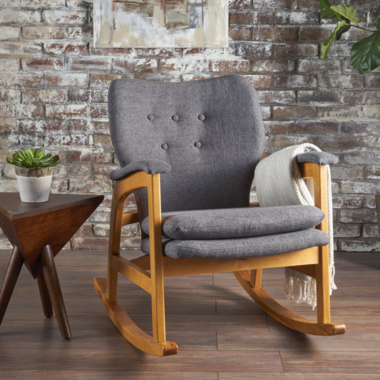 Indo Mid-Century Fabric Rocking Chair - Gray