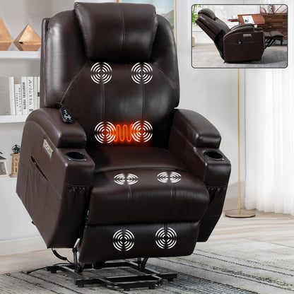 Adell Power Lift Recliner Chair with Heat and Massage - Brown