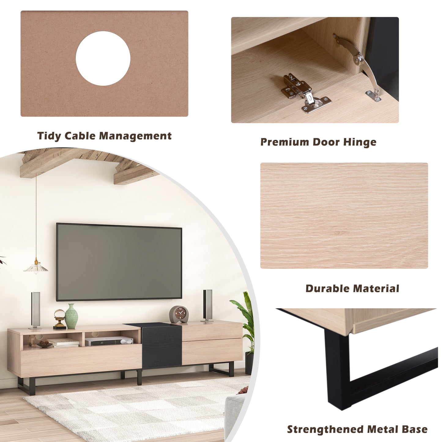 Vato Modern TV Stand Entertainment Center - Natural