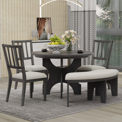 Todd 5pc Dining Set Round Table 4x Side Chairs - Gray