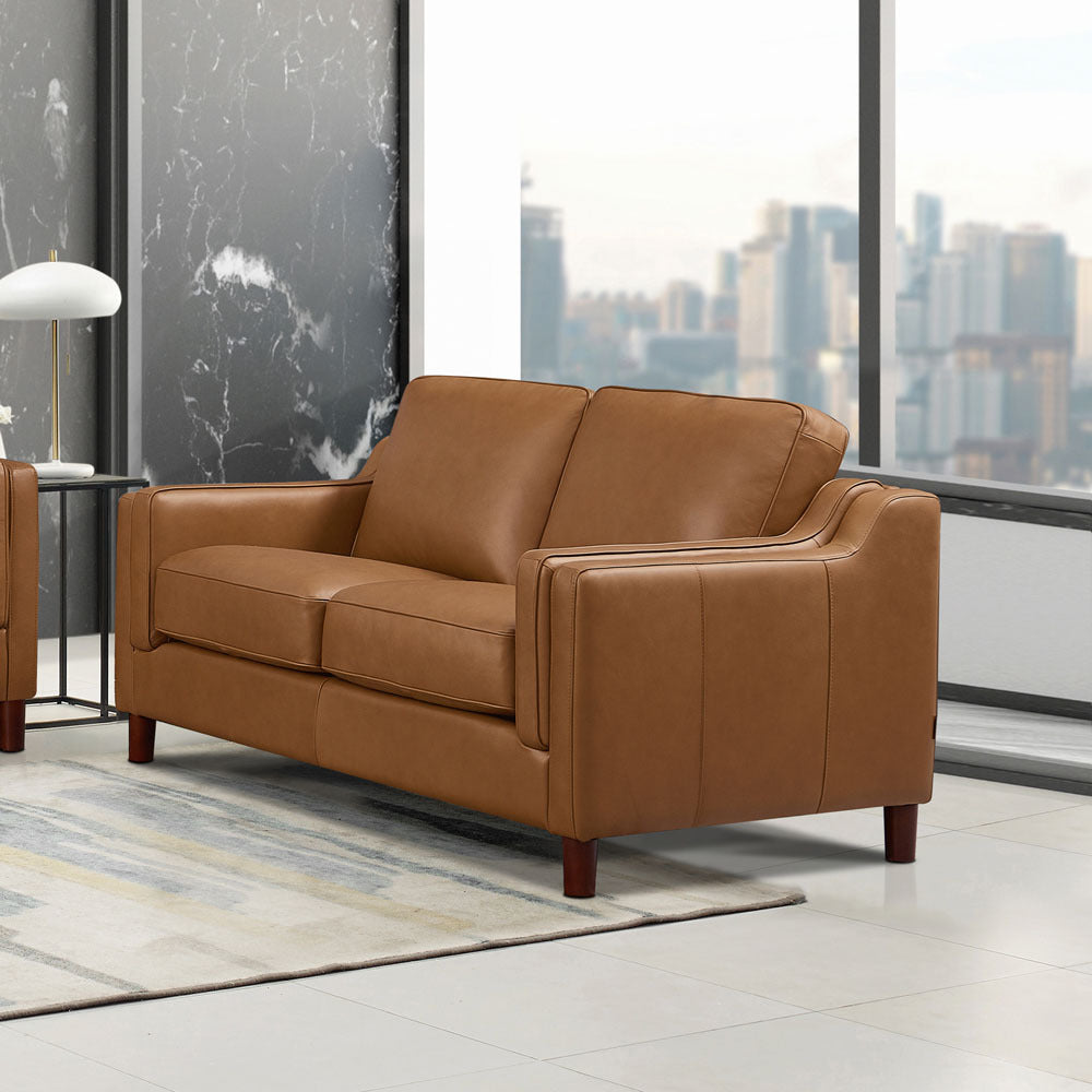 Bella Top Grain Leather Loveseat - Brown