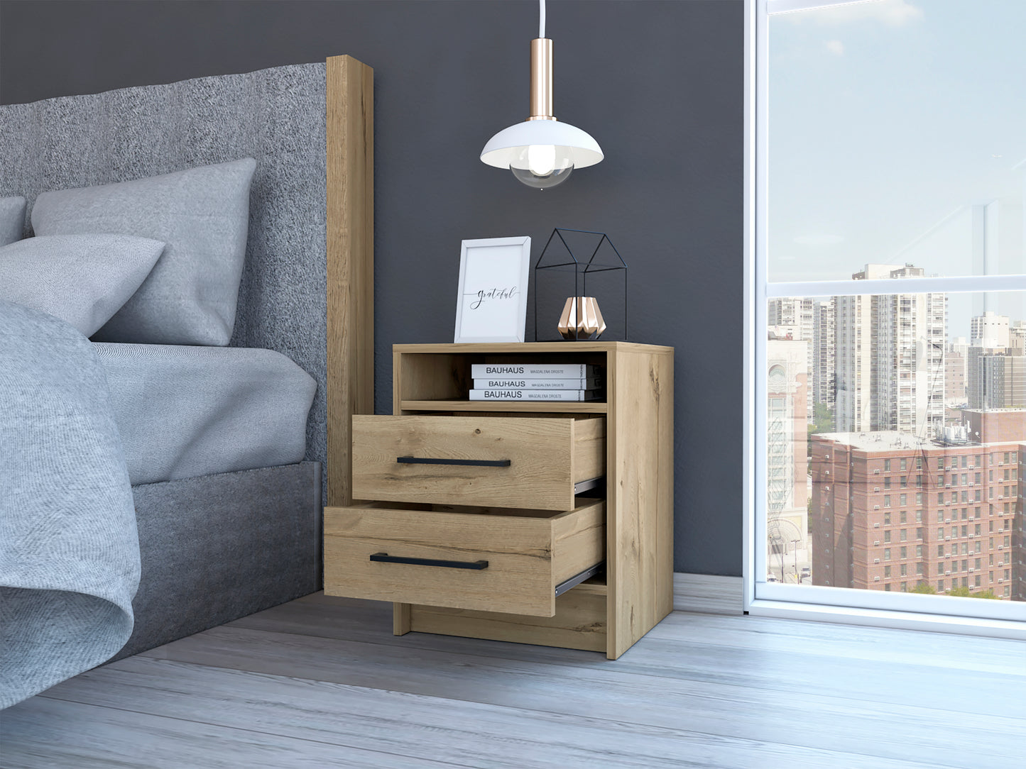 Eter Nightstand Two Drawers - Light Oak