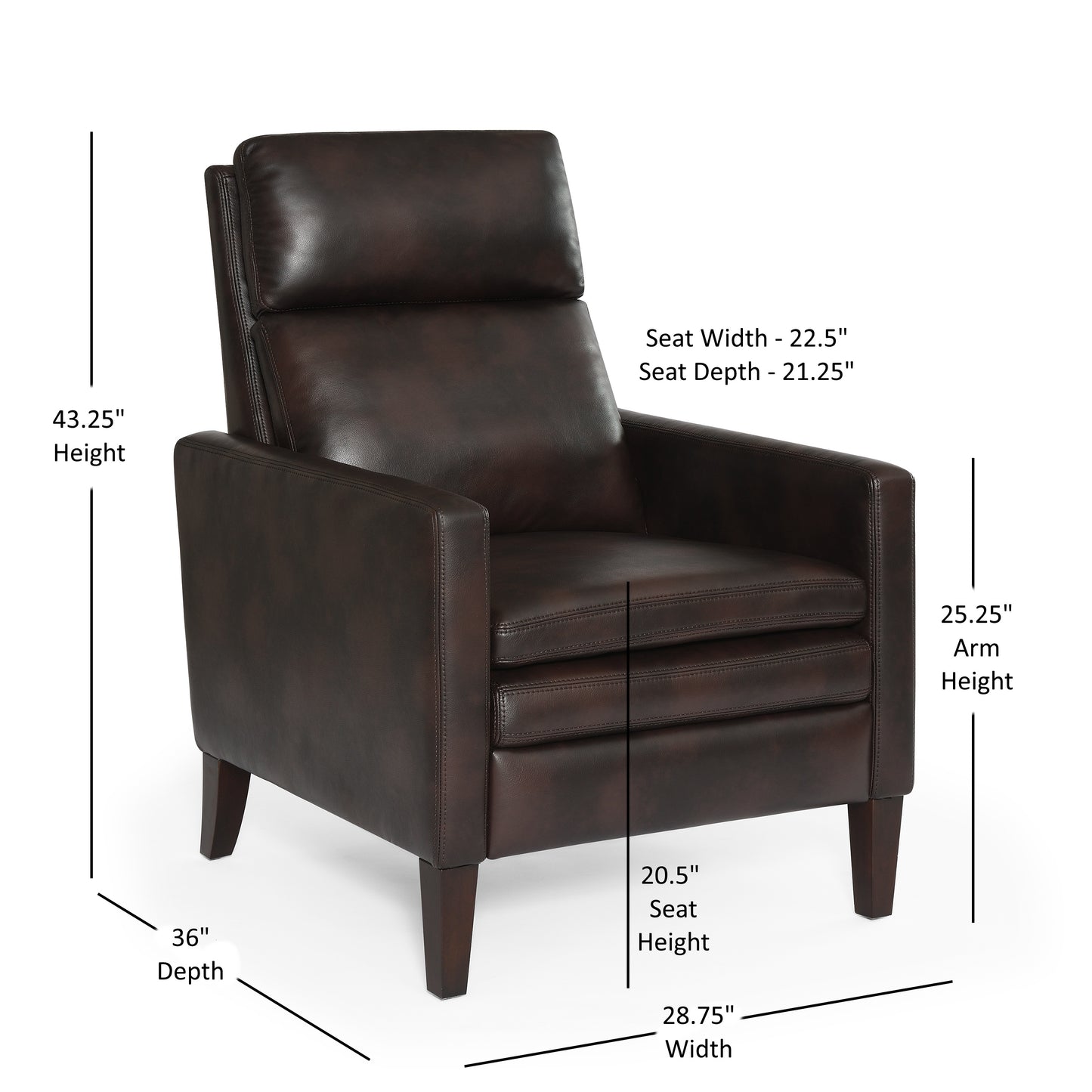 Vaughn Faux Leather Push Back Recliner Chair - Brown