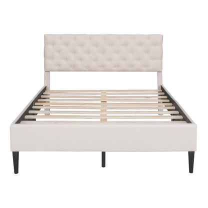 Ukin Full Size Upholstered Linen Platform Bed - Beige