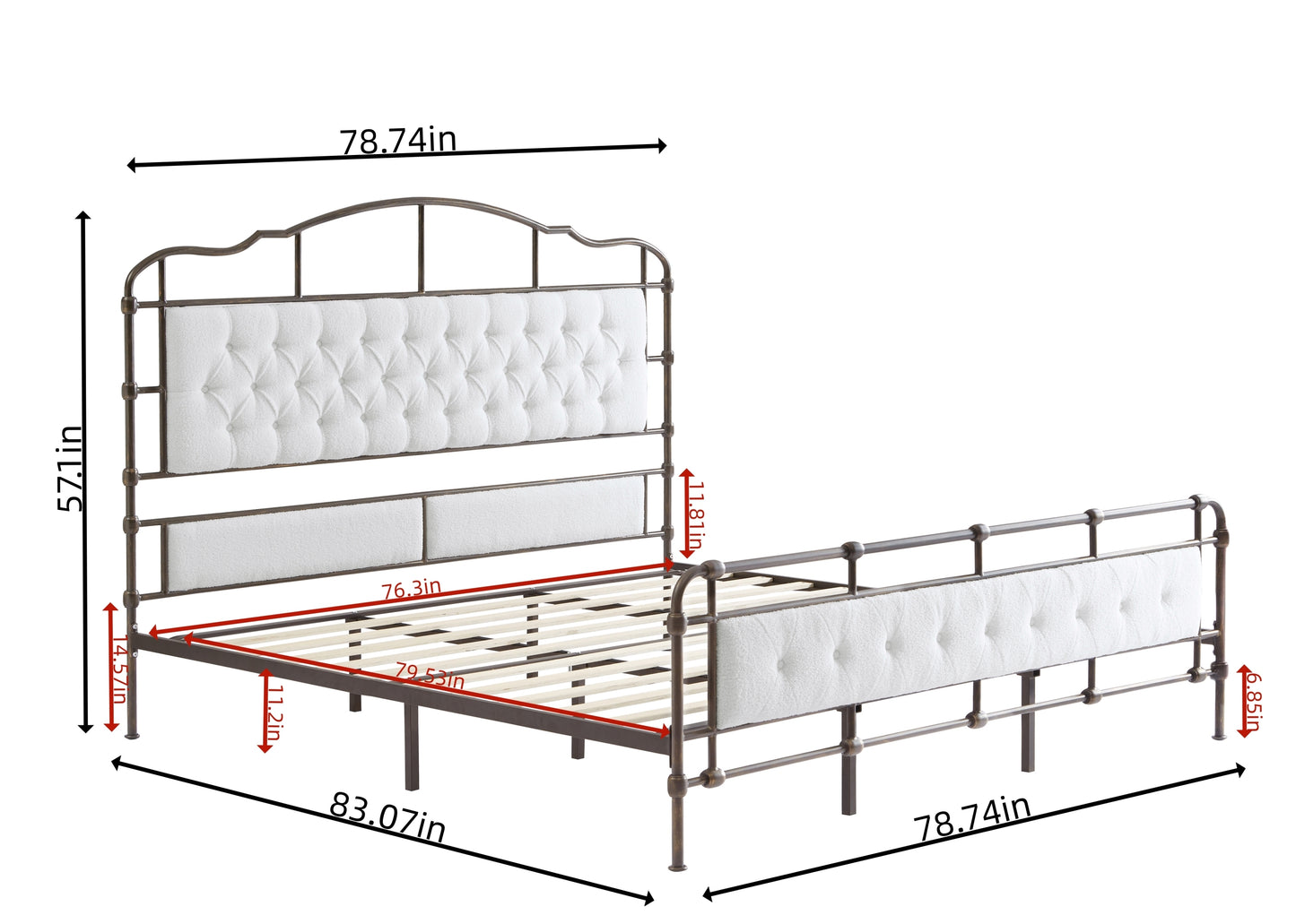 King size High Boad Metal Bed Frame - White