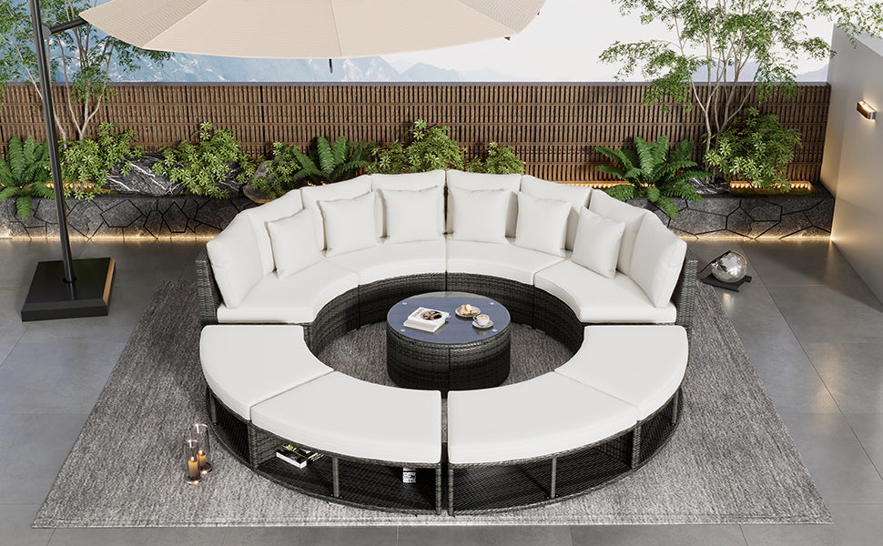 Serrano 9 Pc Outdoor Patio Circular Outdoor Sofa Set - Beige