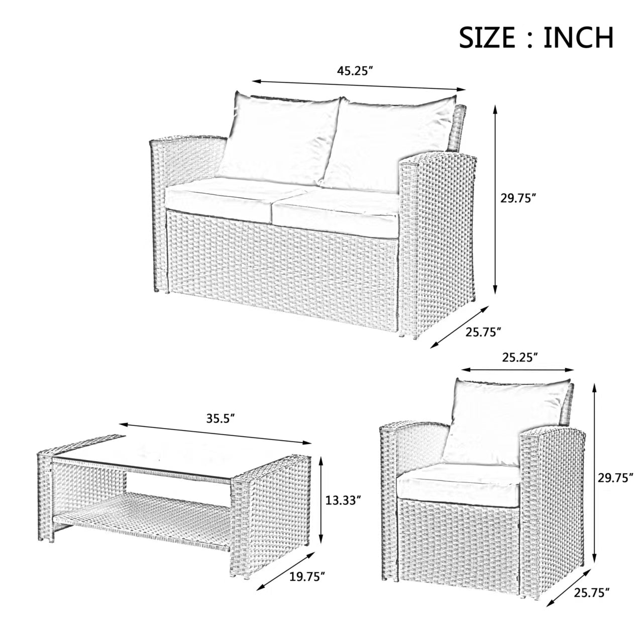 Moray 4 Pc Outdoor Patio Seating Set