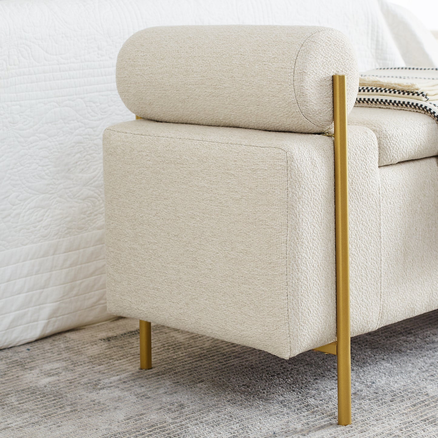 Miriam Upholstered Linen Storage Bench - Beige