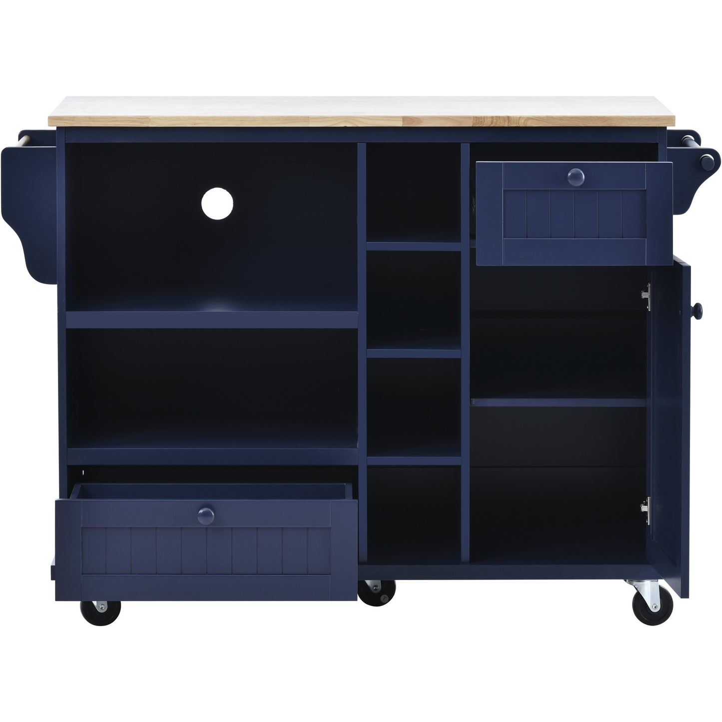 Retro Kitchen Island Cart with Storage Cabinet -Dark blue