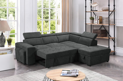 Henrik Sleeper Sectional Sofa with Storage Ottoman and 2 Stools - Dark Gray