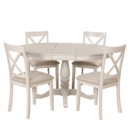 Vivia 5pc Dining Set Round Table 4x side Chairs - White