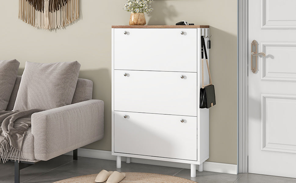 Bio Shoe Cabinet with 3 Flip Drawers - White