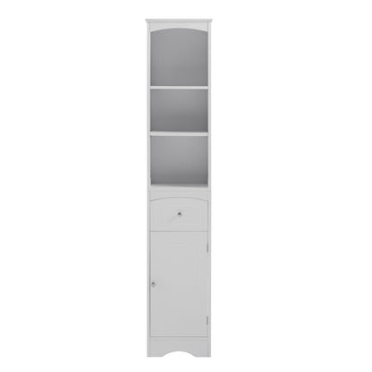 Tower Bathroom Cabinet with Drawer - White